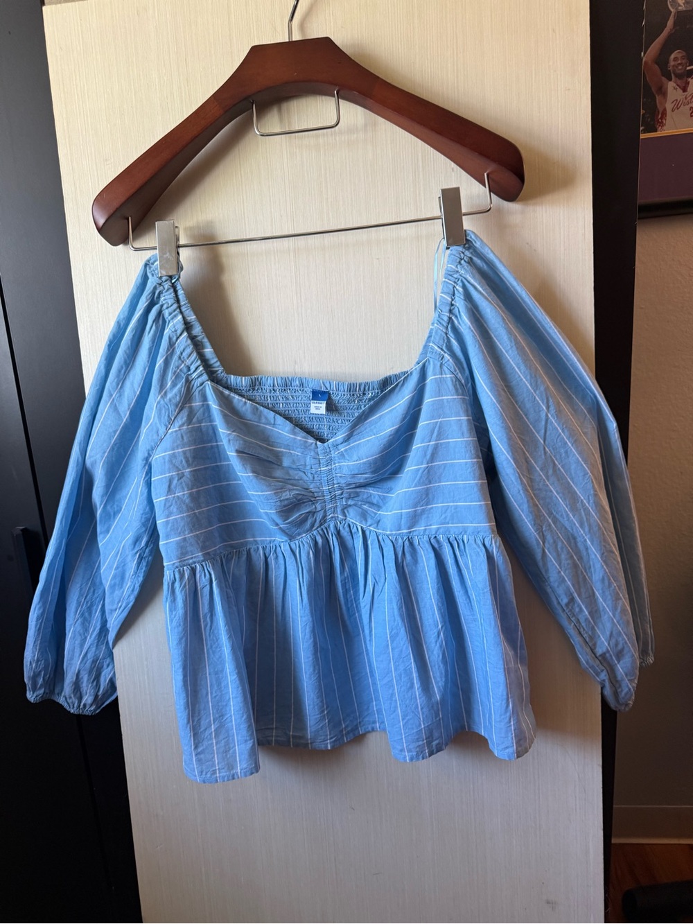 Women’s Light Blue Striped offthe shoulder Peasant Top